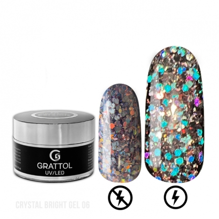 Grattol Gel Crystal Bright 06 - Гель со светоотражающим крупным глиттером, 15 мл